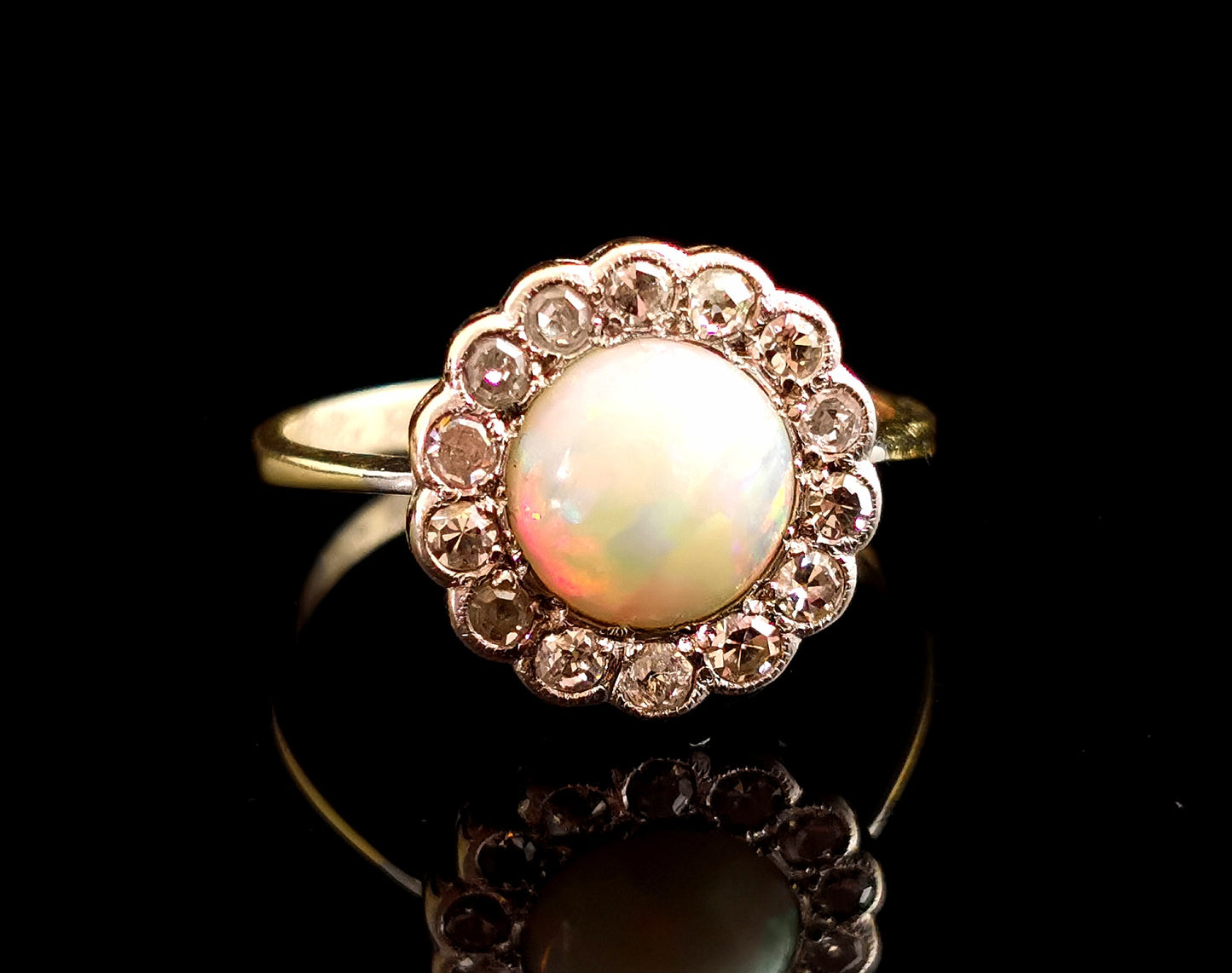 Vintage Opal and Diamond cluster ring, 18ct gold and platinum