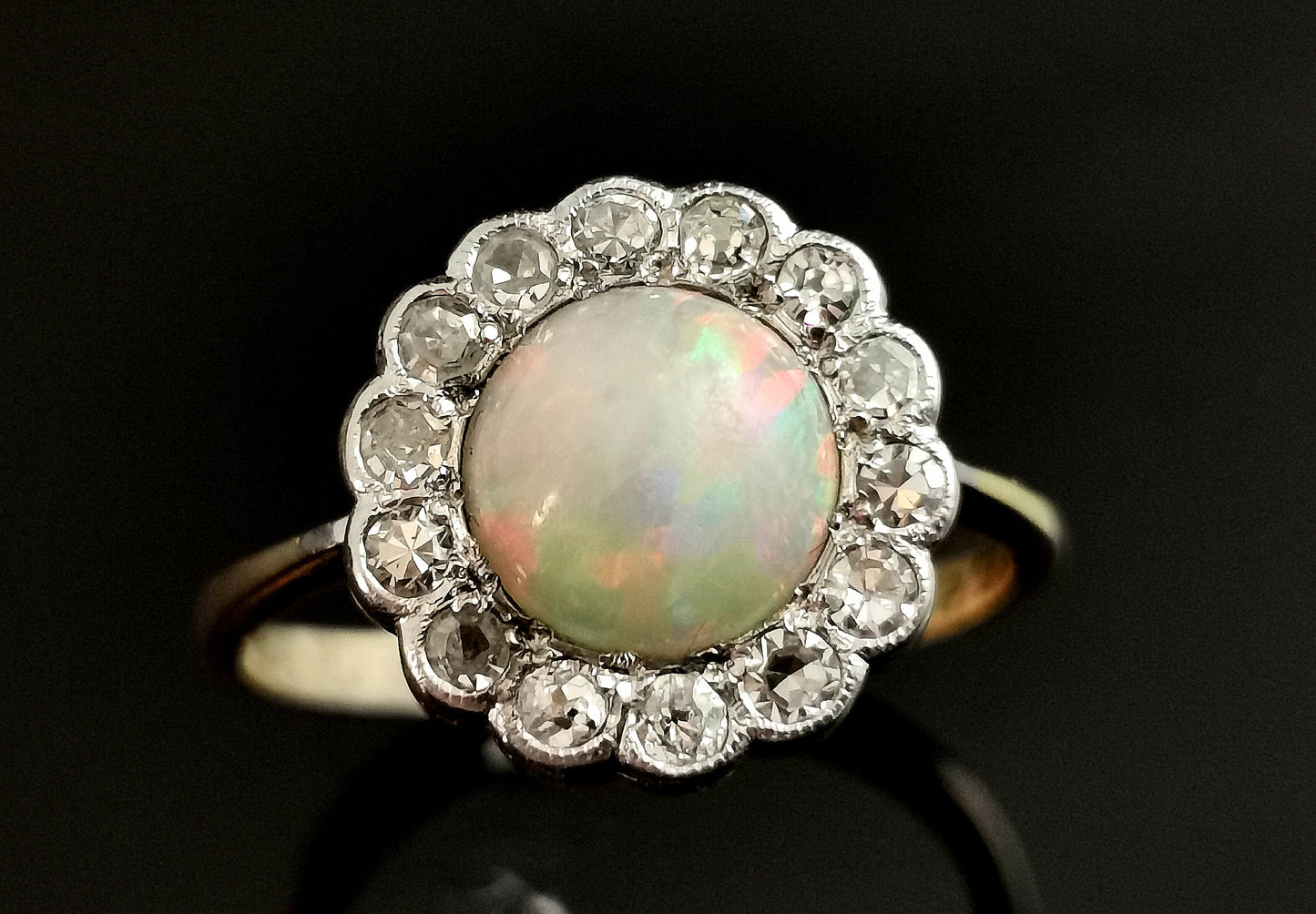 Vintage Opal and Diamond cluster ring, 18ct gold and platinum
