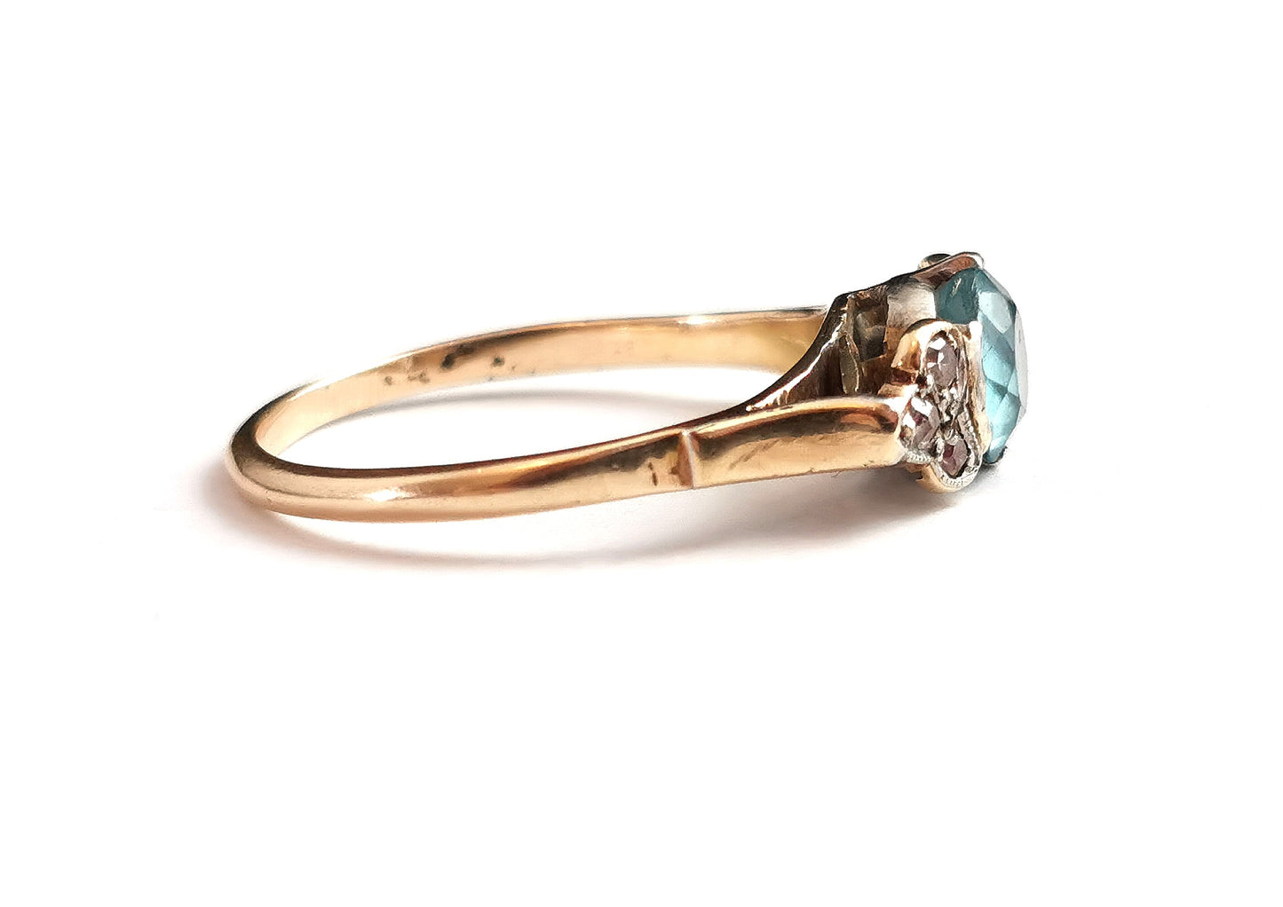 Antique Blue Zircon and Diamond ring, 18ct gold and platinum, Art Deco