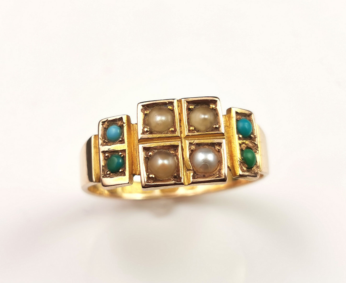 Antique Pearl and Turquoise ring, 15ct gold, Victorian