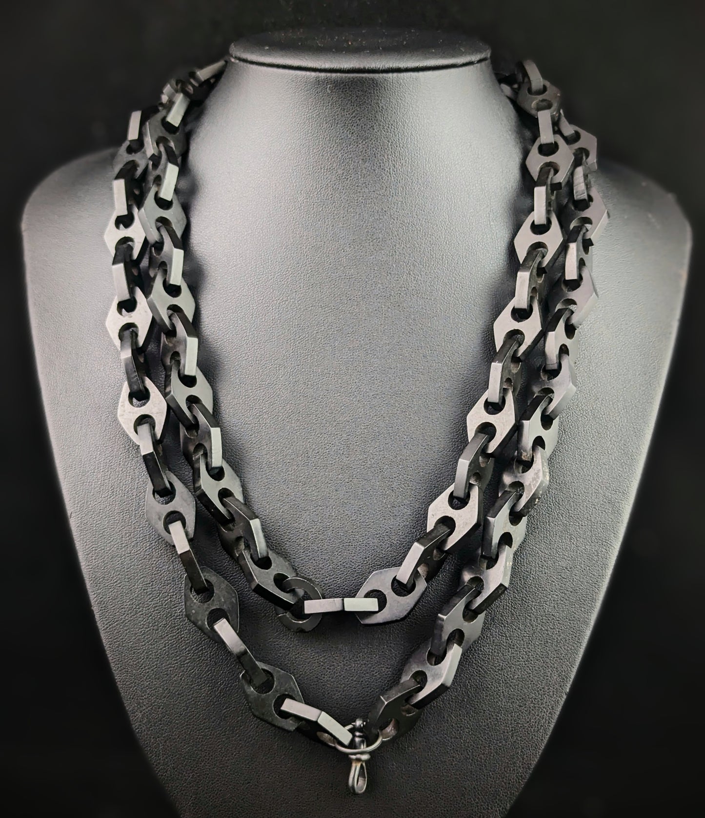 Antique Vulcanite longuard chain necklace, mourning