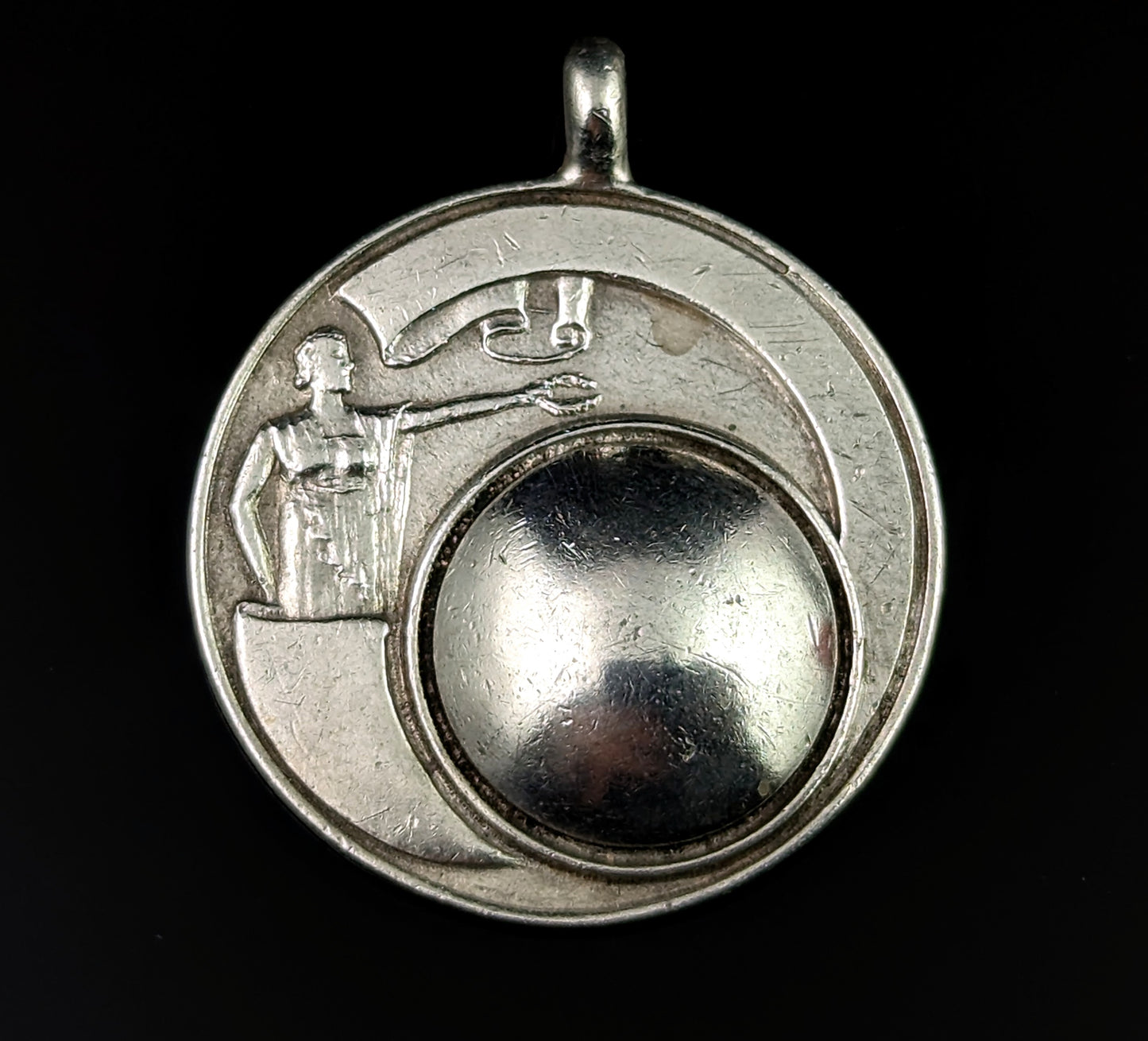 Vintage Art Deco silver fob pendant, Watch fob, Cynthia Dare