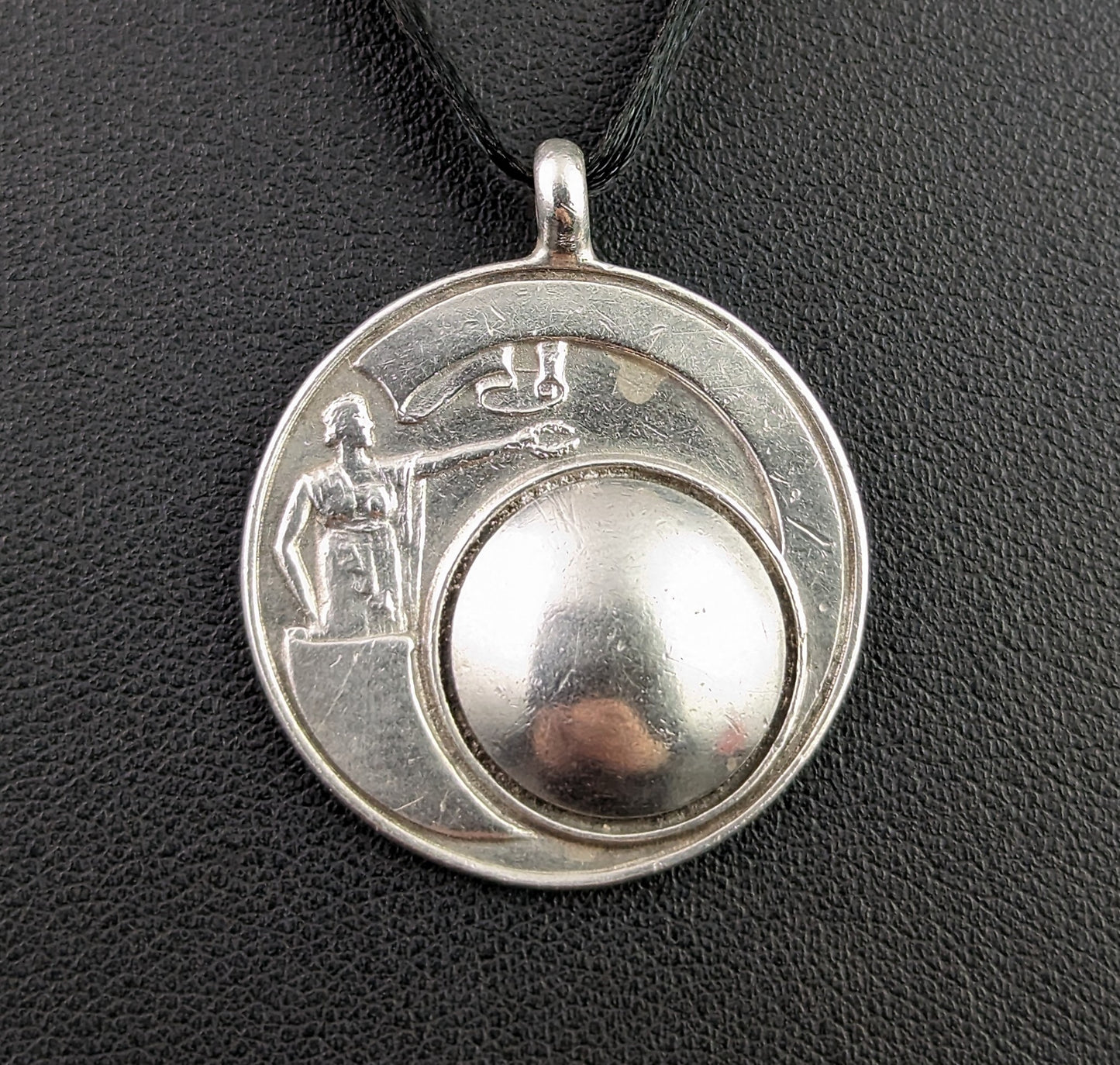 Vintage Art Deco silver fob pendant, Watch fob, Cynthia Dare