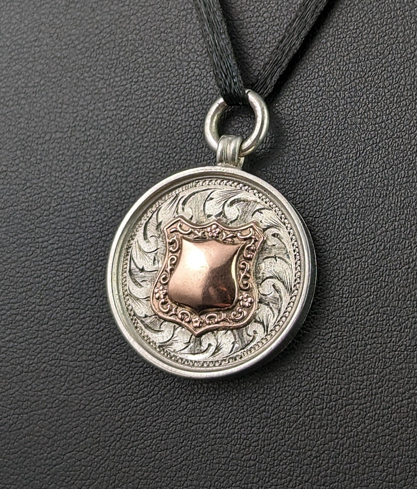 Vintage silver fob pendant, watch fob, 9ct Rose gold, Art Deco