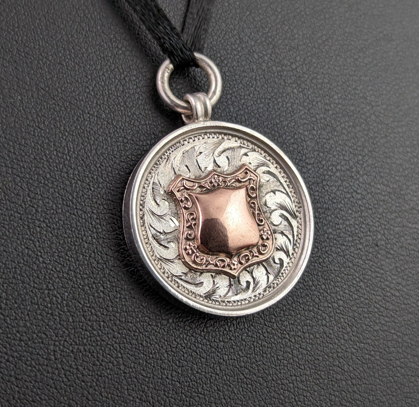 Vintage silver fob pendant, watch fob, 9ct Rose gold, Art Deco