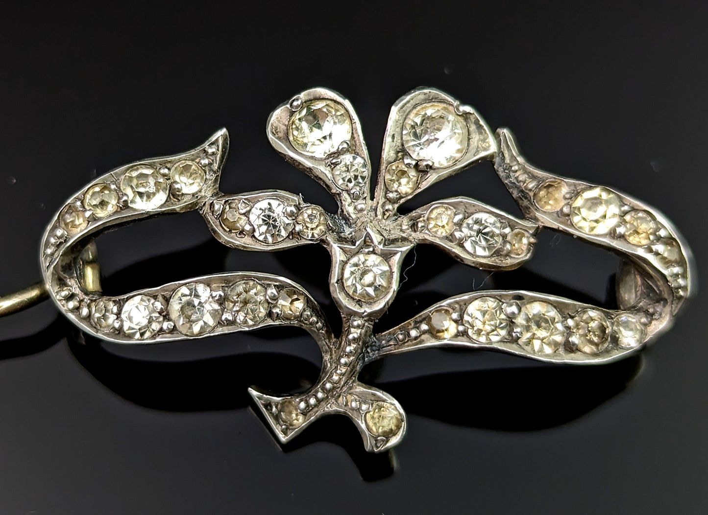 Antique Art Nouveau paste floral brooch, silver
