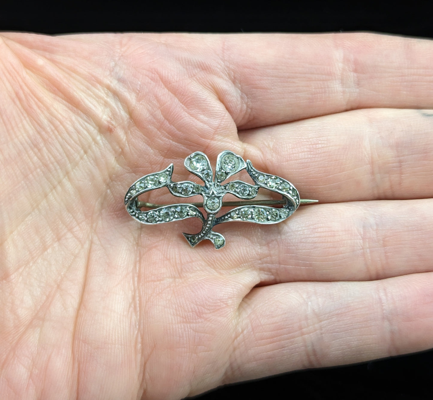 Antique Art Nouveau paste floral brooch, silver