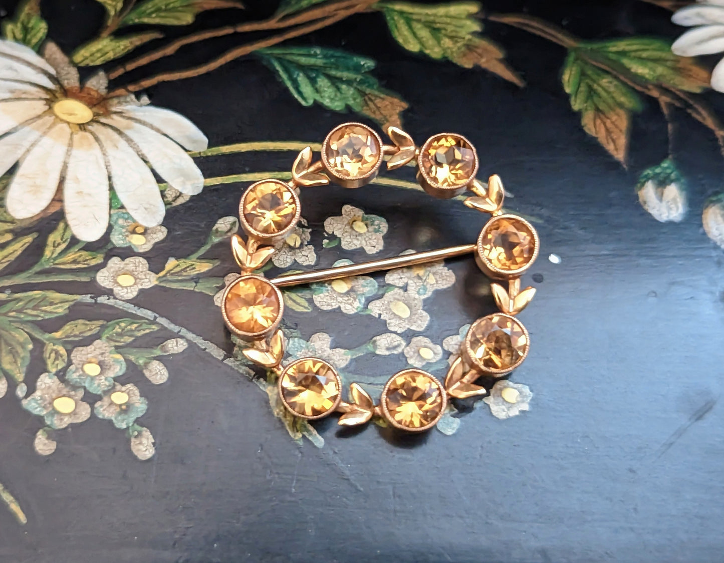 Vintage Citrine wreath brooch, 9ct gold, Cropp and Farr