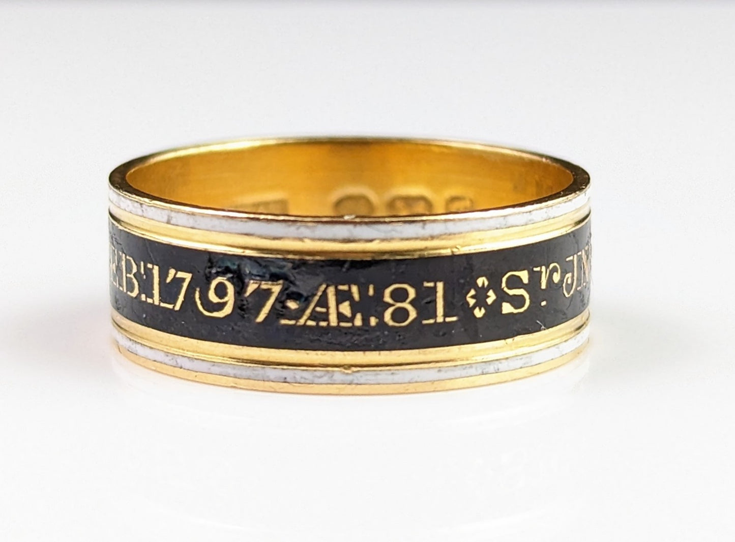 Antique Georgian mourning band ring, 22ct gold, Enamel, 18th century