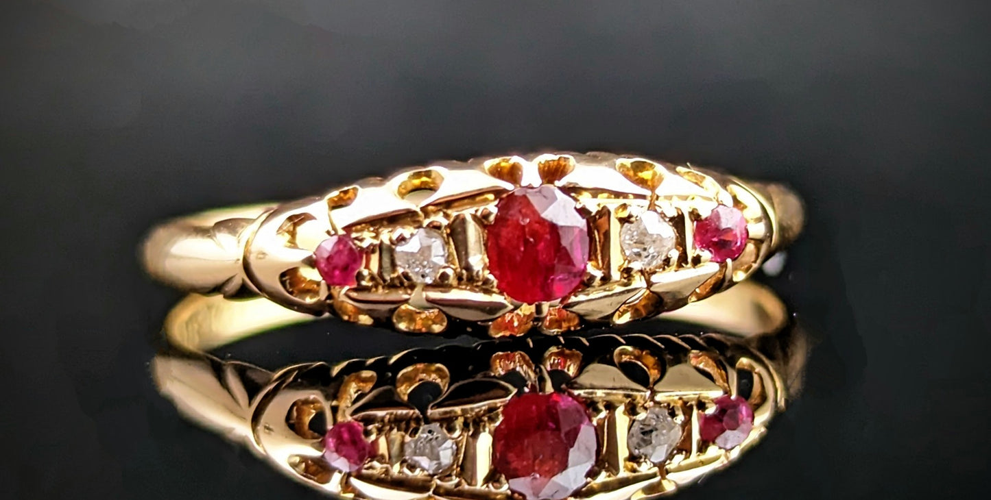 Antique Victorian Ruby and Diamond ring, 18ct yellow gold