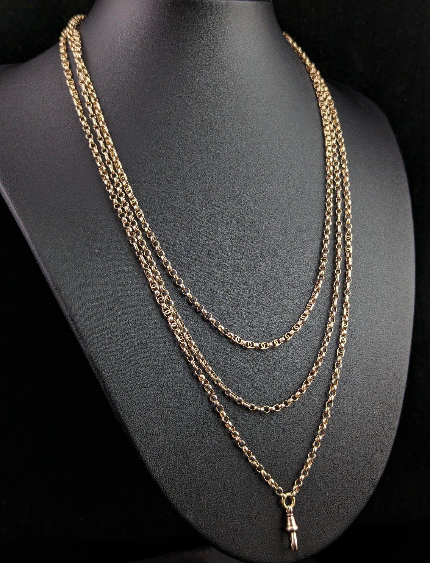Antique 9ct gold long chain, longuard, muff chain necklace, Victorian