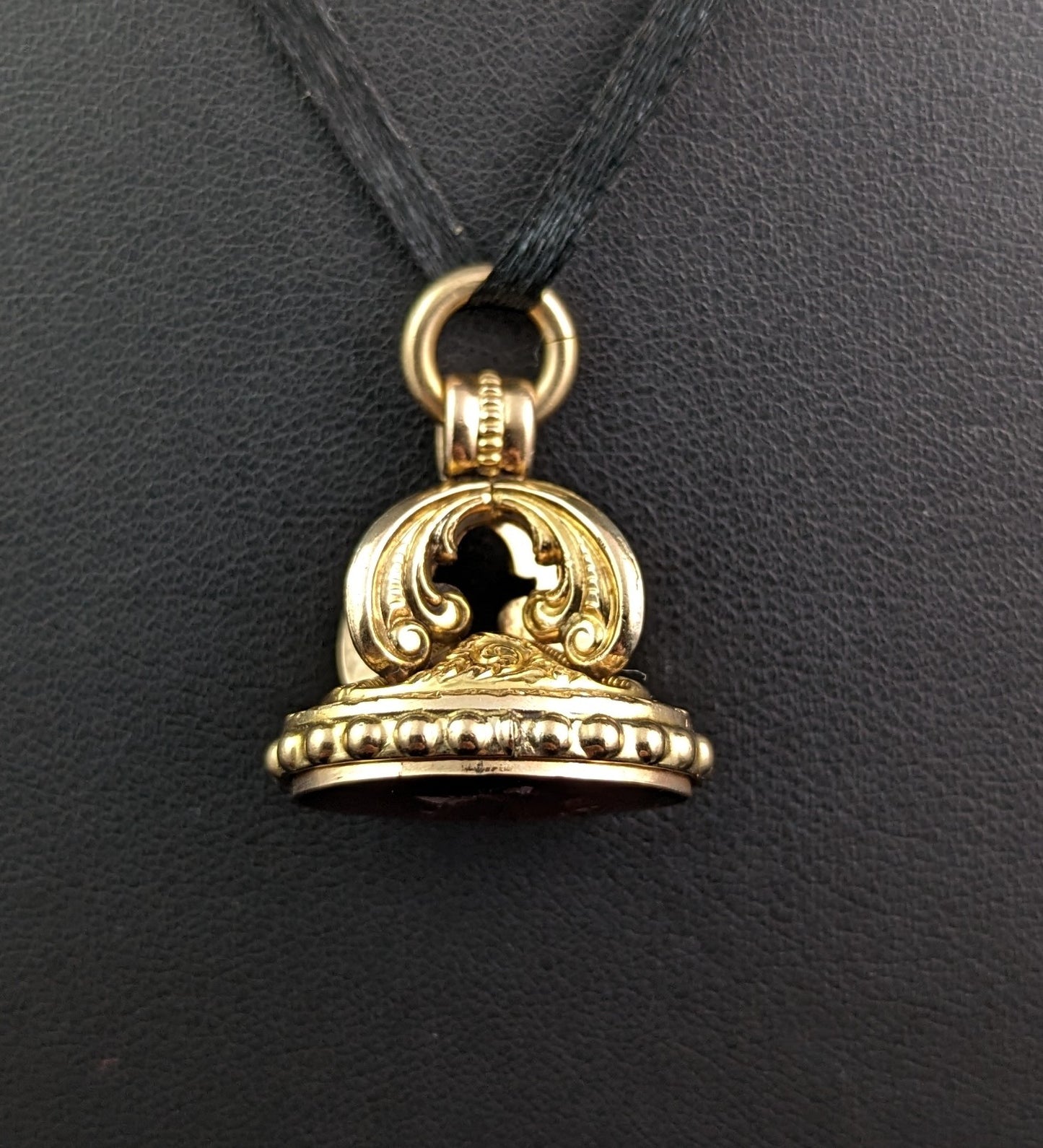 Antique 9ct gold seal fob pendant, Carnelian Messenger of the gods