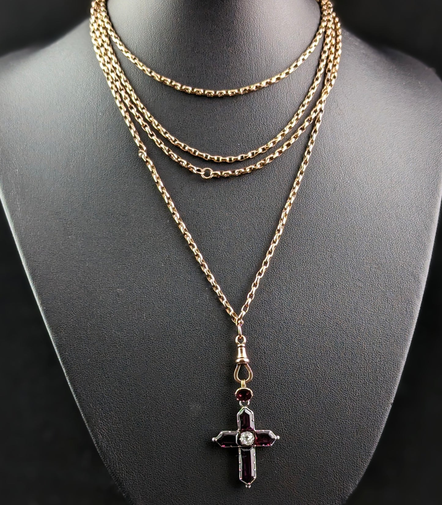 Antique Georgian Diamond and Almandine Garnet Cross pendant, 9ct gold and silver