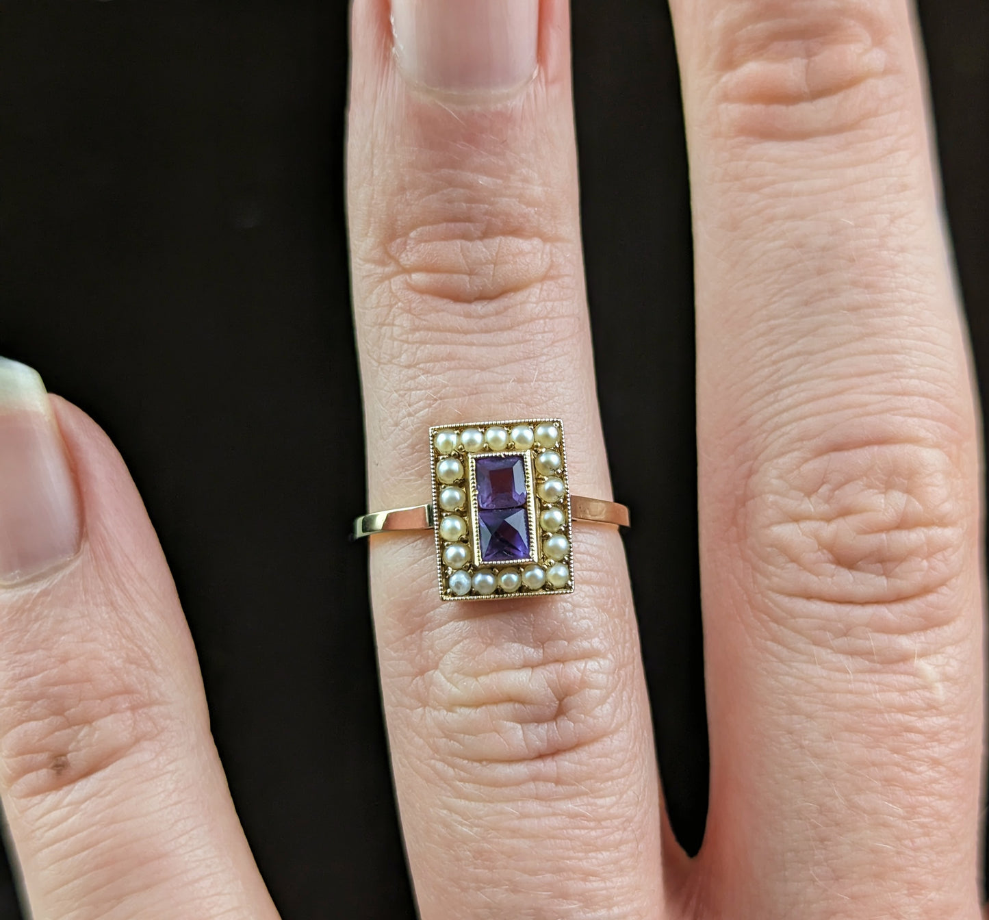 Antique Amethyst and Pearl cluster ring, 18ct gold