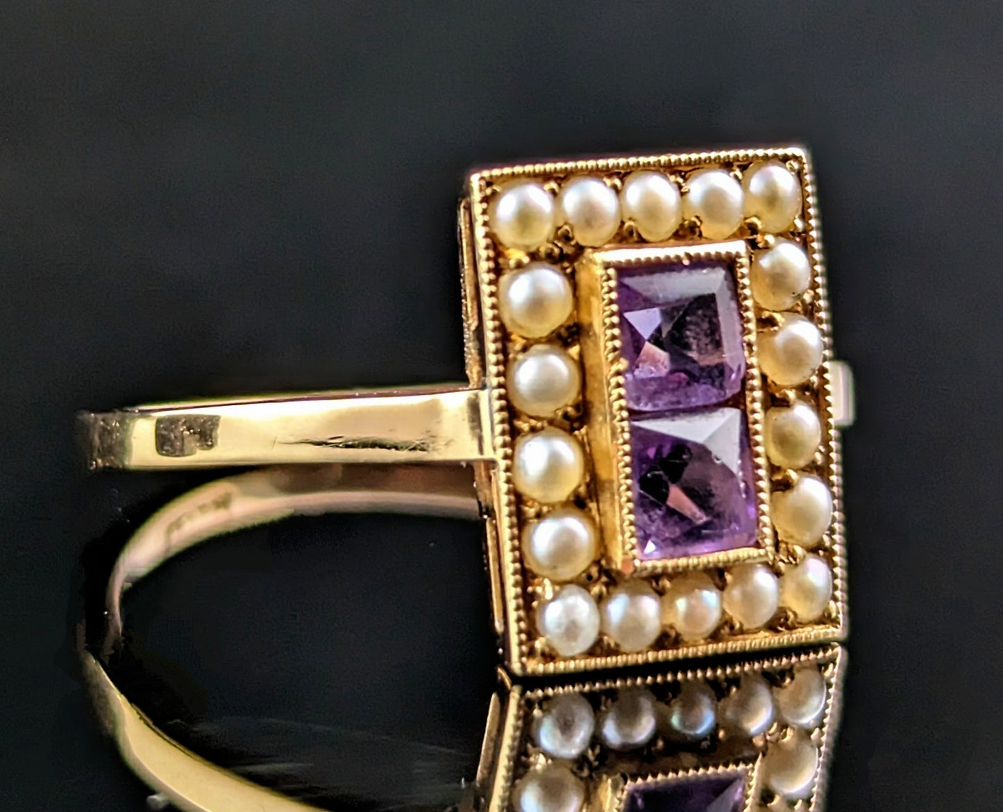 Antique Amethyst and Pearl cluster ring, 18ct gold