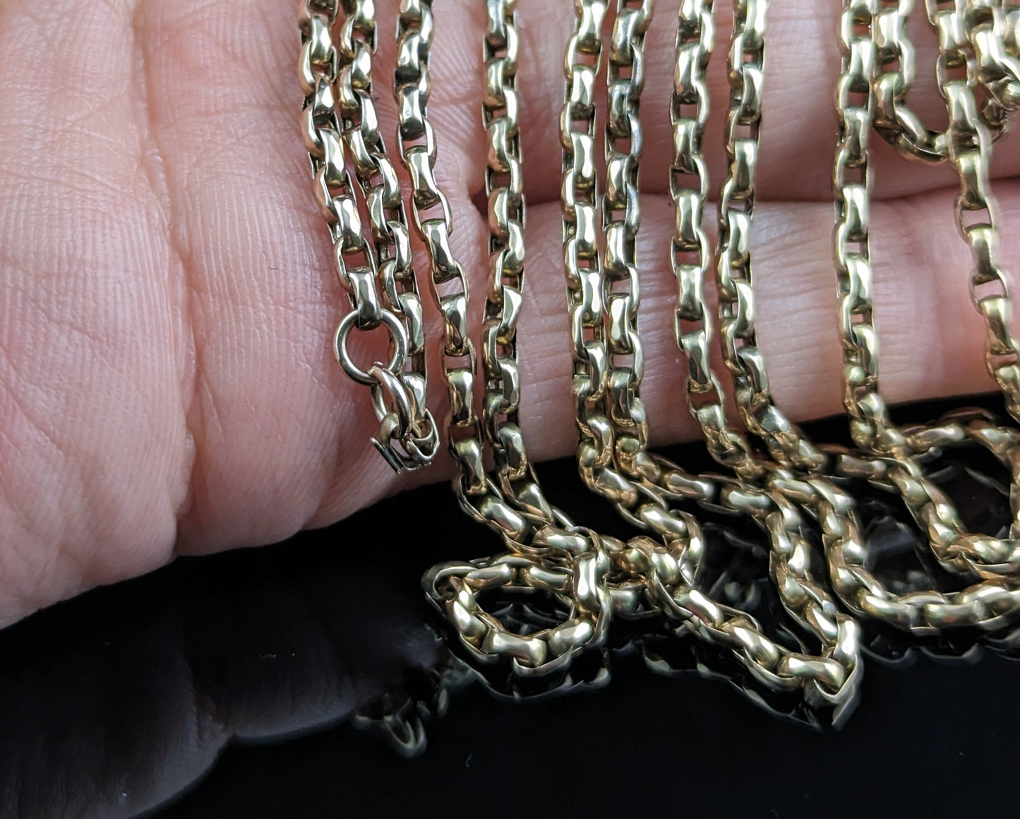 Antique 9ct gold longuard chain necklace, muff chain, Victorian