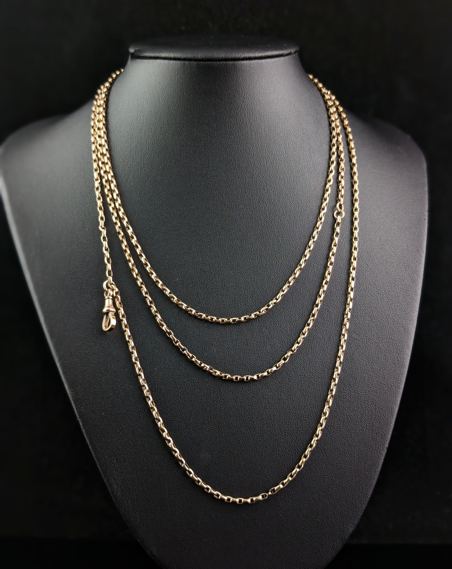 Antique 9ct gold longuard chain necklace, muff chain, Victorian