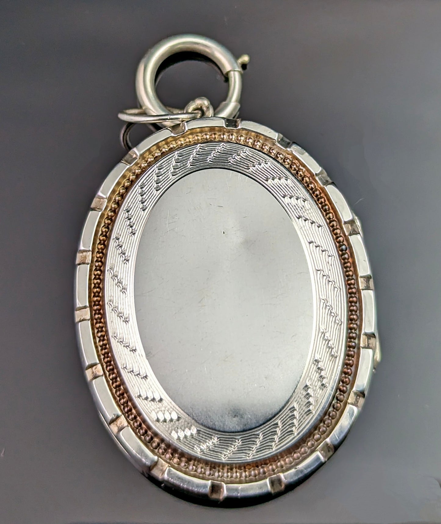 Antique Victorian locket pendant, Silver and 9ct gold, Aesthetic Roses