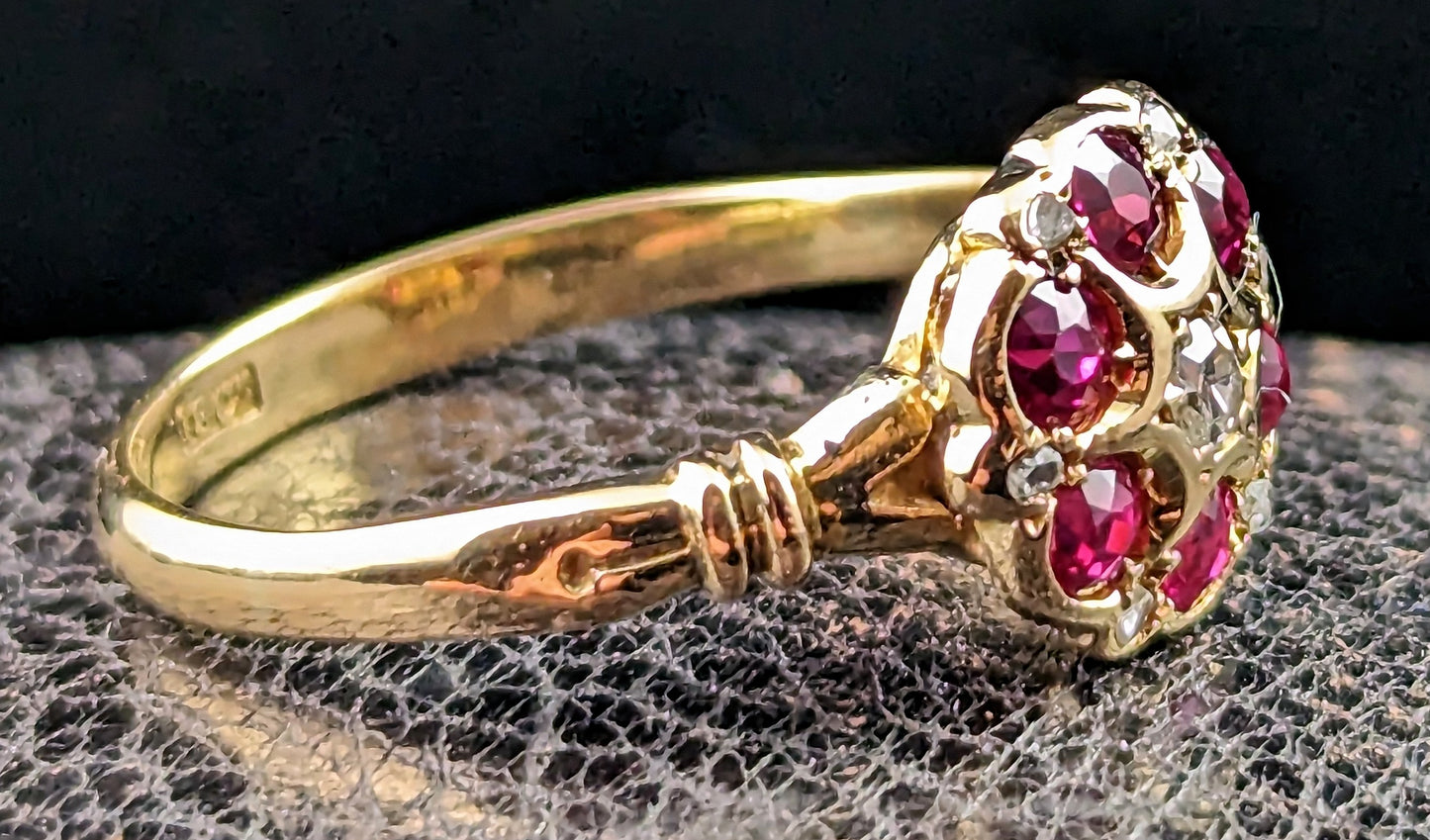Antique Ruby and Diamond cluster ring, 18ct gold, Art Deco