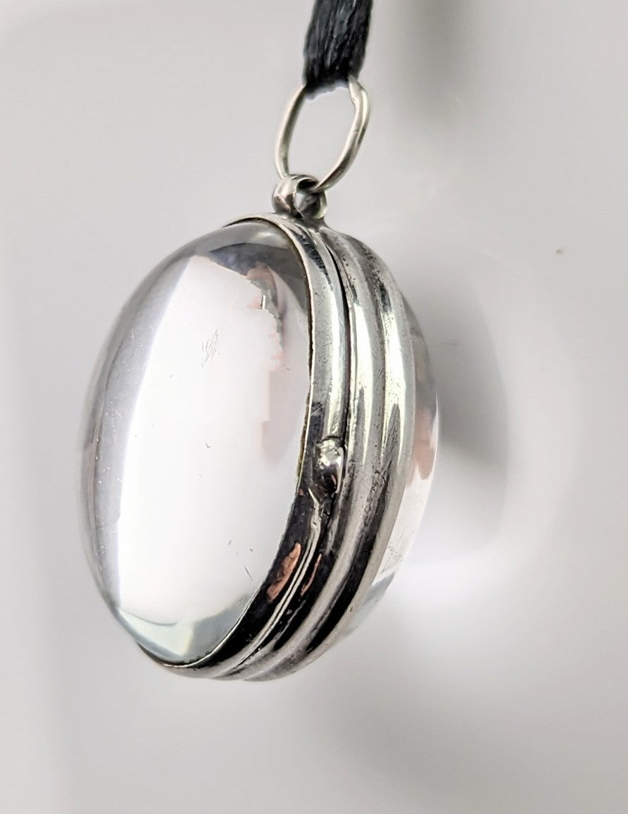 Antique Pools of Light locket pendant, Rock crystal, Sterling silver