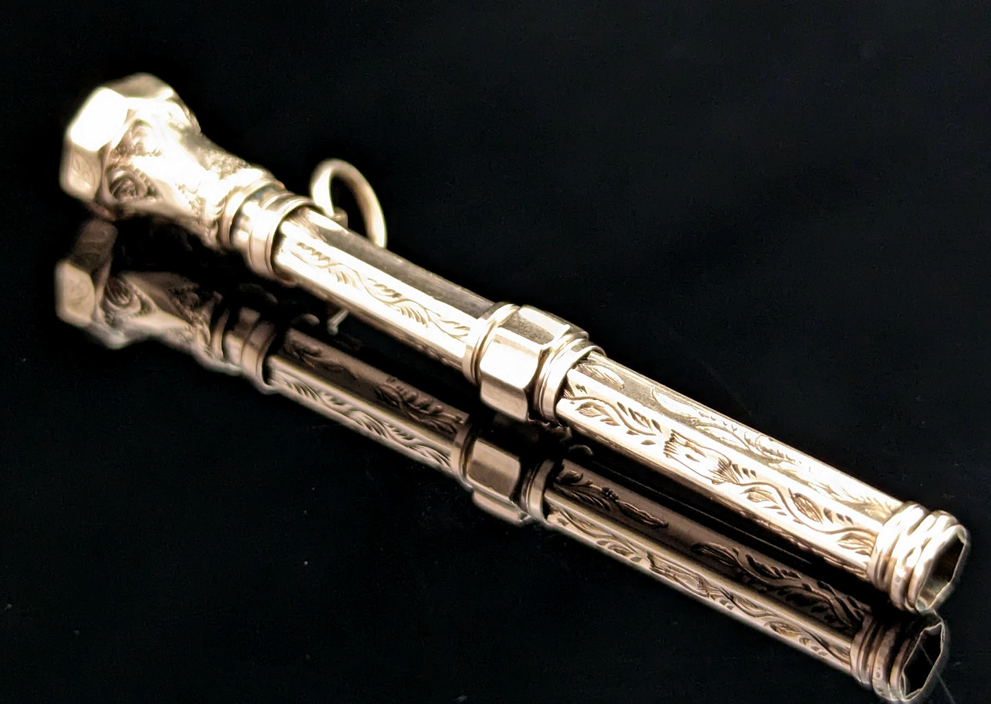 Antique 9ct gold propelling pencil, Sardonyx, Pendant, Victorian
