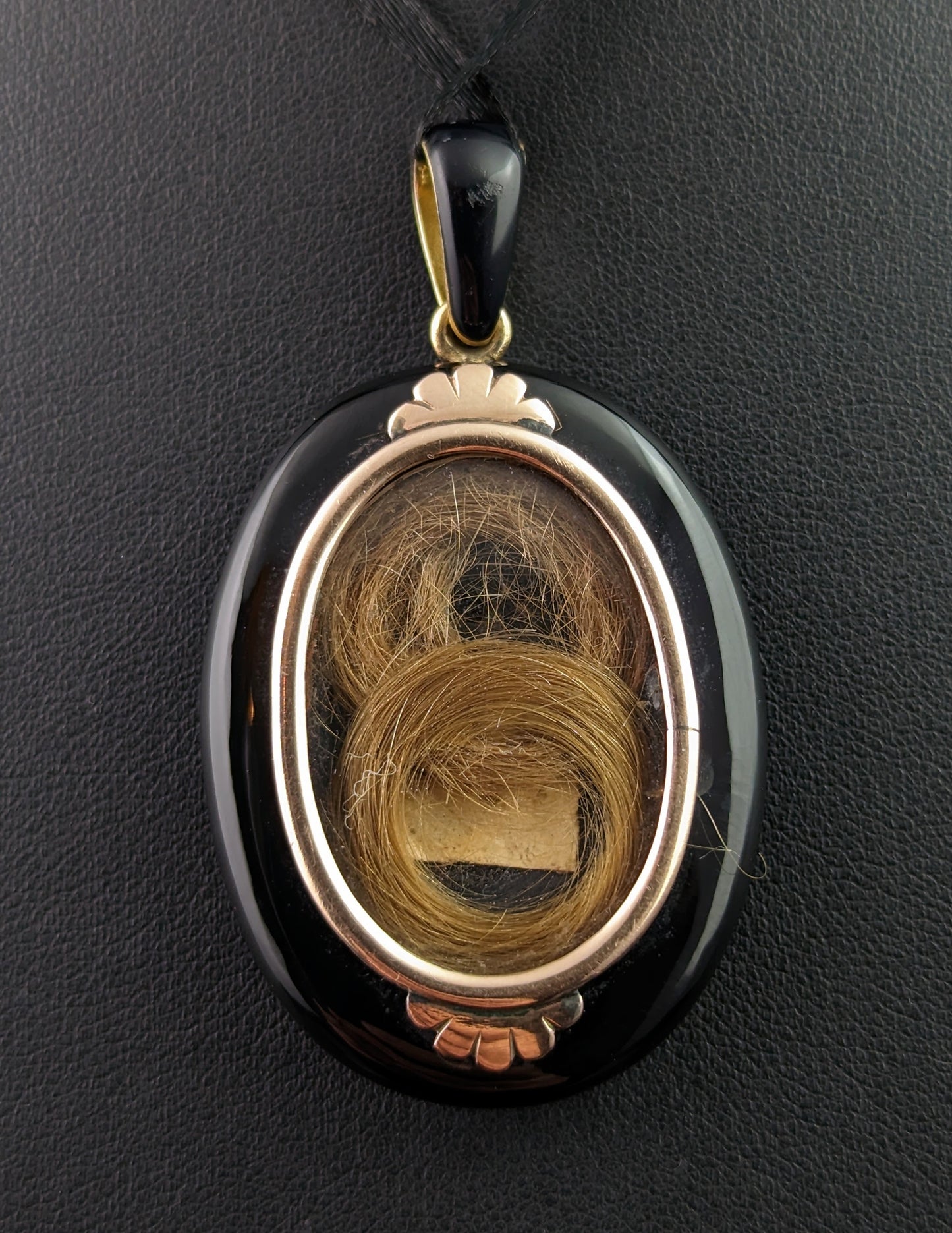 Antique Onyx and Pearl Mourning locket, Victorian, 9k gold