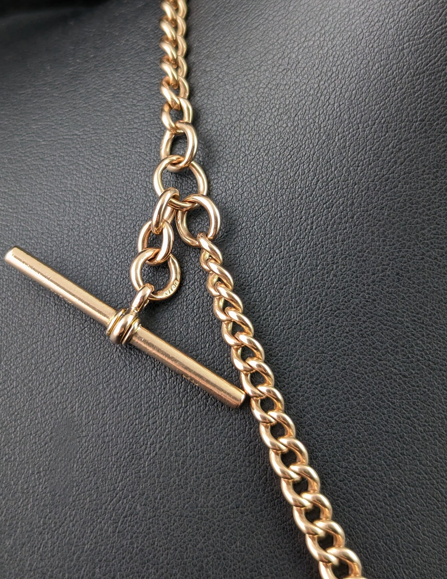 Antique 9ct Rose gold Albert chain, Edwardian, curb link necklace