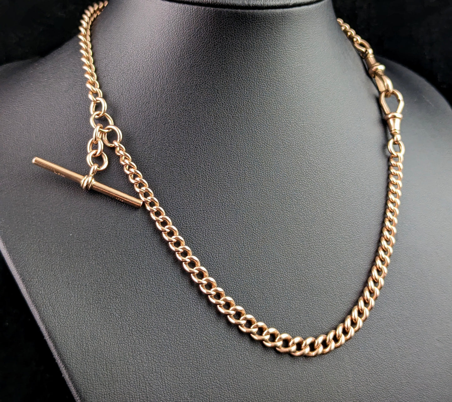 Antique 9ct Rose gold Albert chain, Edwardian, curb link necklace