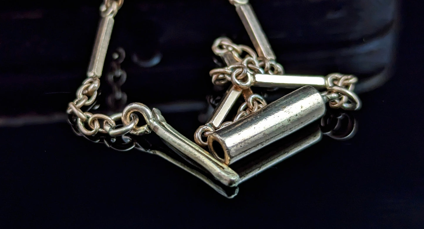 Antique 9ct gold bar link chain necklace, Edwardian