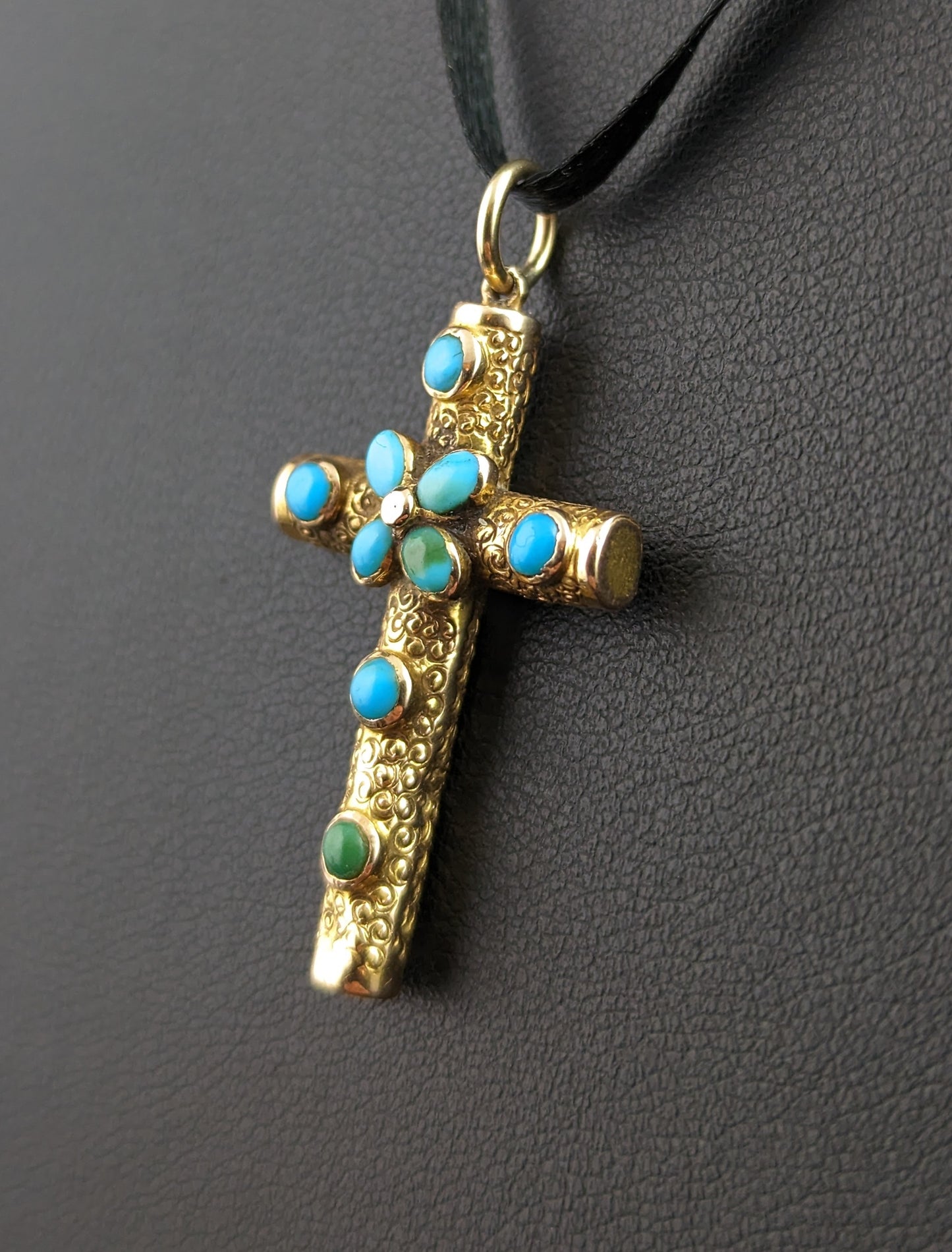 Antique Turquoise Cross pendant, 9ct gold, Victorian