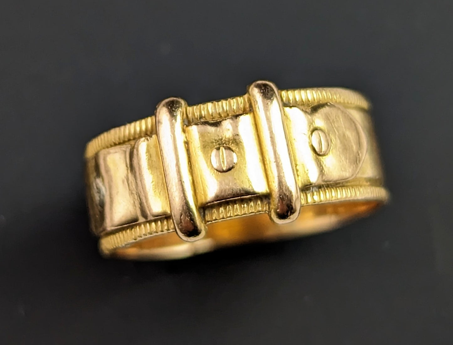 Antique 18ct gold buckle ring, chunky band, Victorian