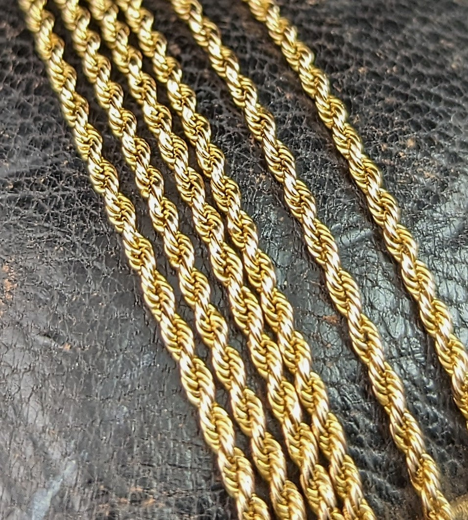 Antique 15ct long chain necklace, longuard, Rope twist link, Edwardian