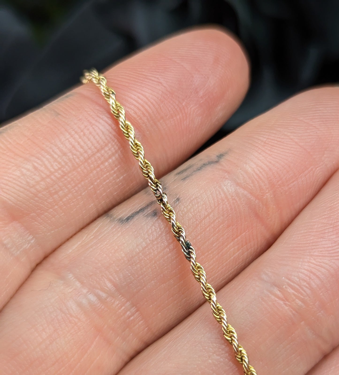 Antique 15ct long chain necklace, longuard, Rope twist link, Edwardian