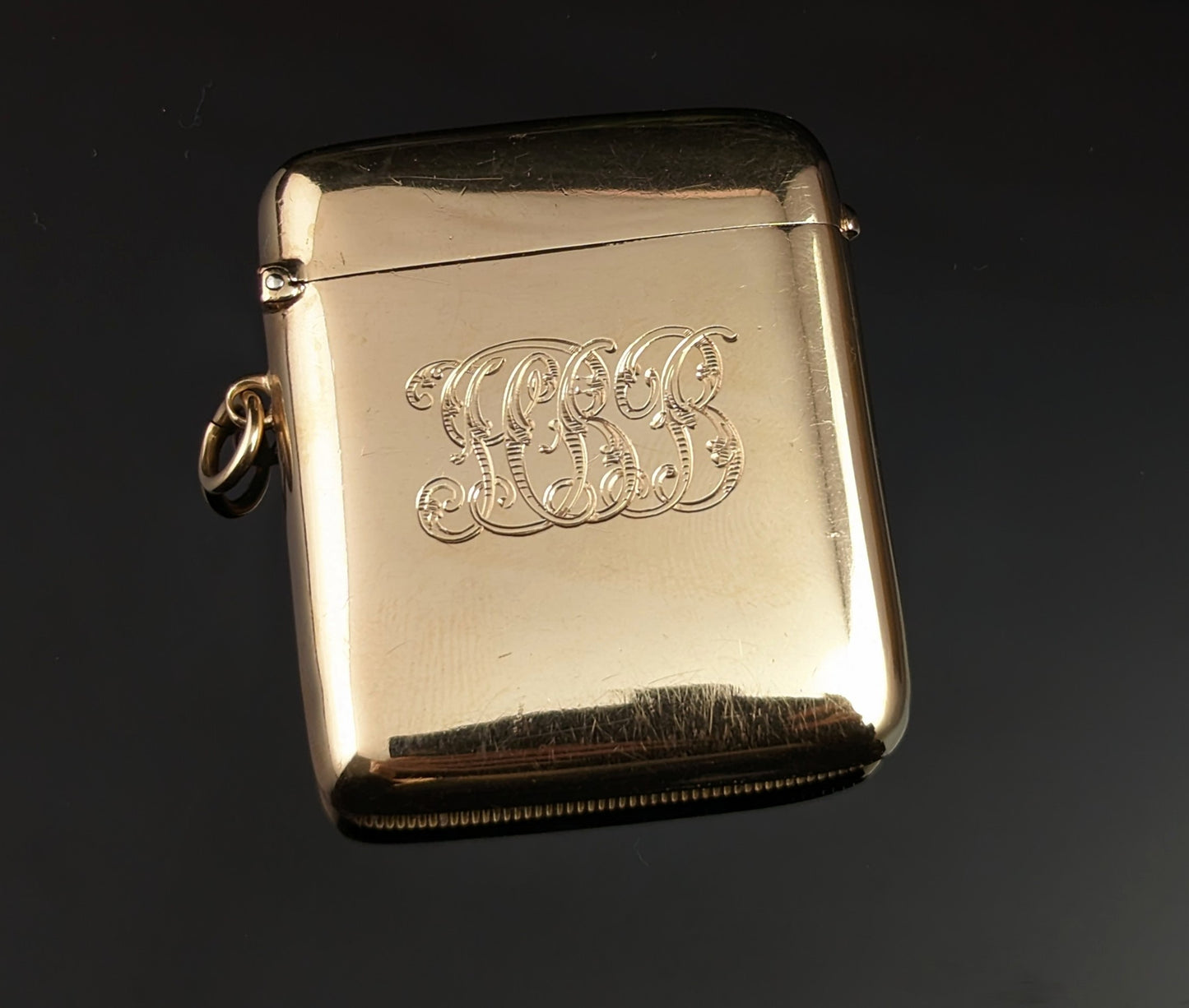 Vintage Art Deco 9ct gold vesta case, Pendant, Monogrammed