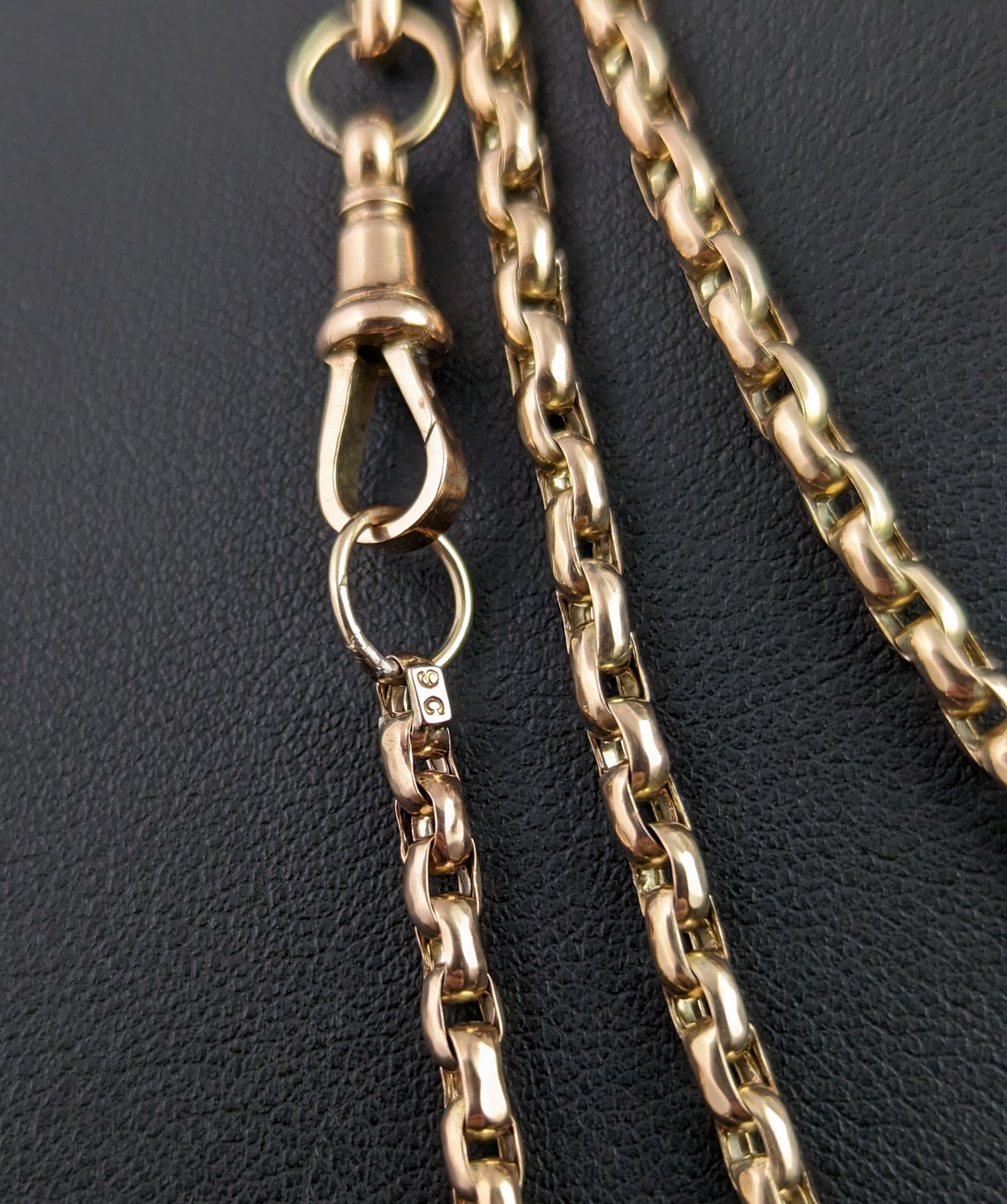 Antique 9ct gold long chain, longuard chain, Victorian