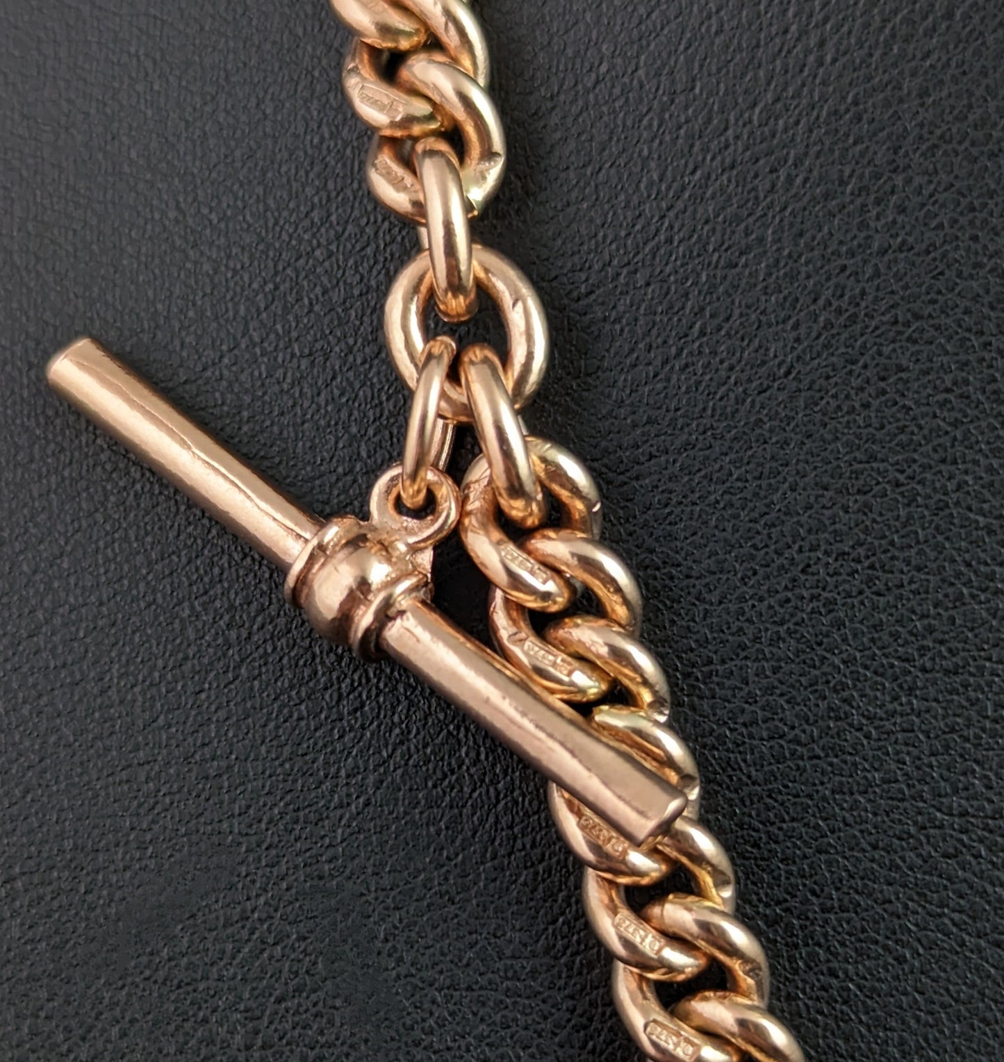 Antique 9ct Rose gold Albert chain, curb link, watch chain, Necklace, Heavy