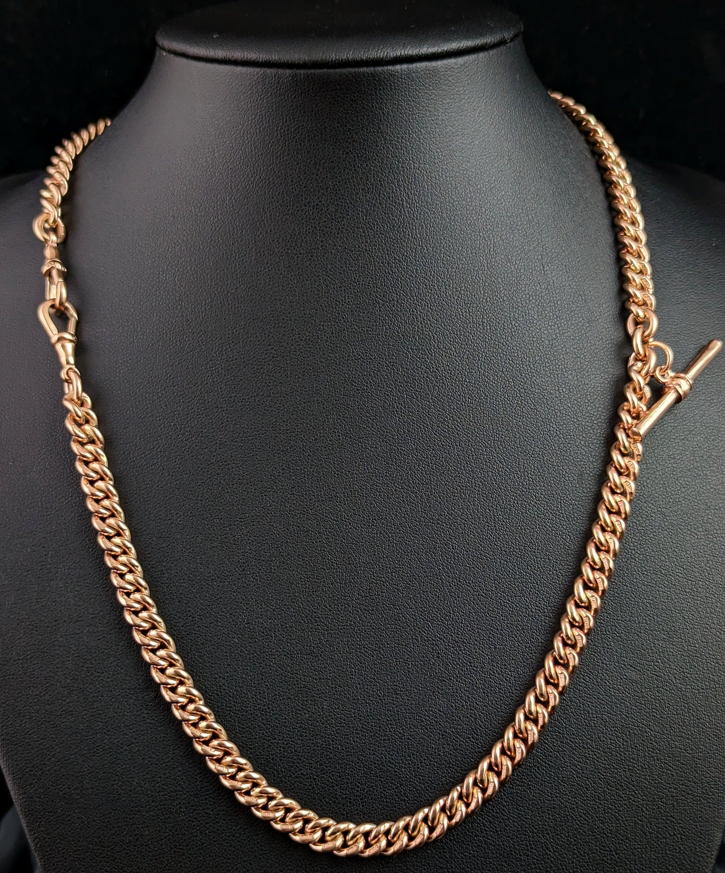 Antique 9ct Rose gold Albert chain, curb link, watch chain, Necklace, Heavy