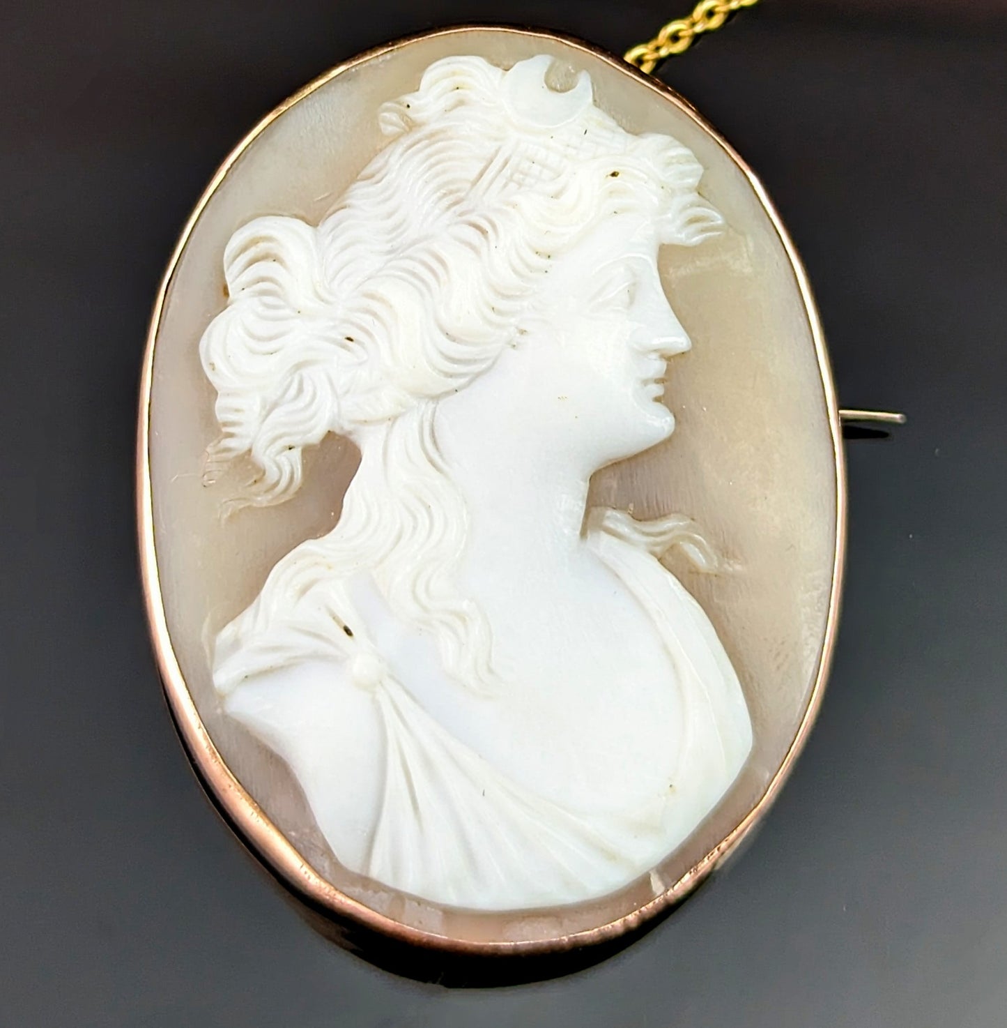 Antique Cameo brooch, Nyx goddess, 9ct Rose gold