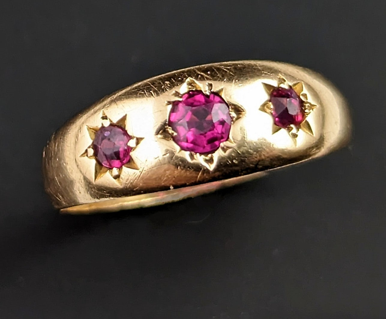 Antique Ruby Gypsy set ring, 18ct yellow gold, Victorian