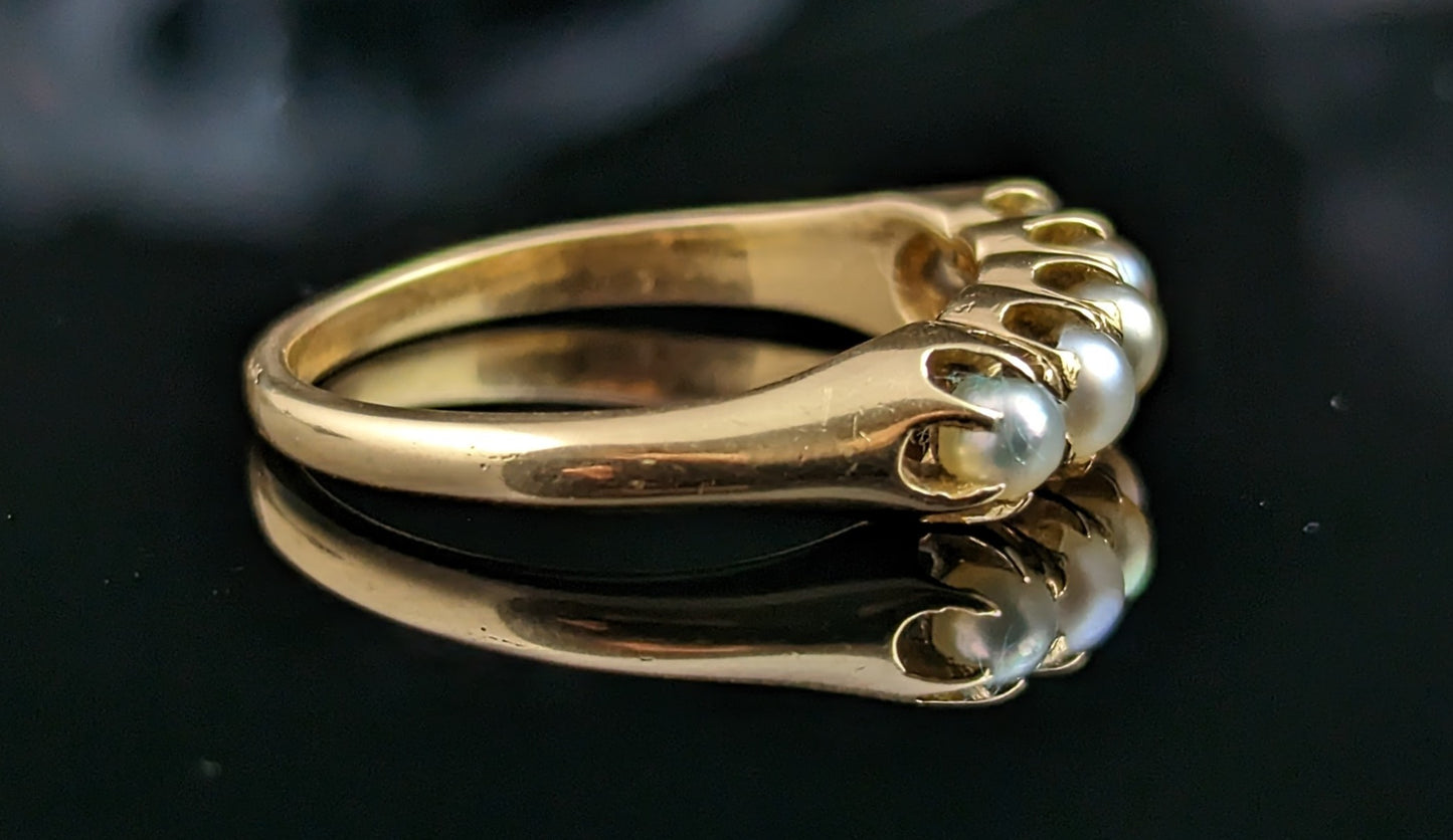 Antique Pearl Half Hoop ring, 18ct gold, Edwardian