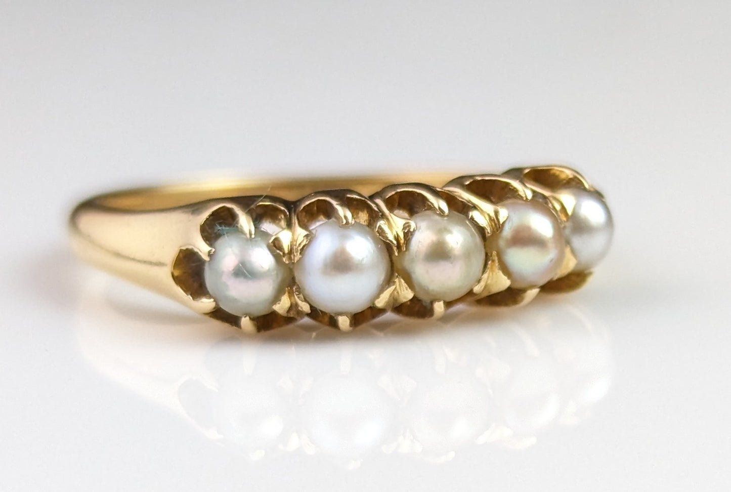 Antique Pearl Half Hoop ring, 18ct gold, Edwardian
