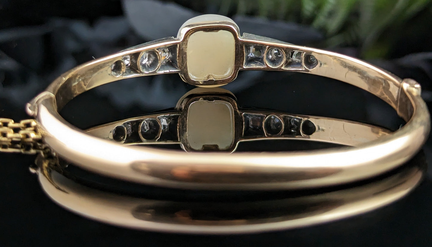 Antique Victorian Diamond Man in the Moon bangle, 18ct gold, Mother of Pearl