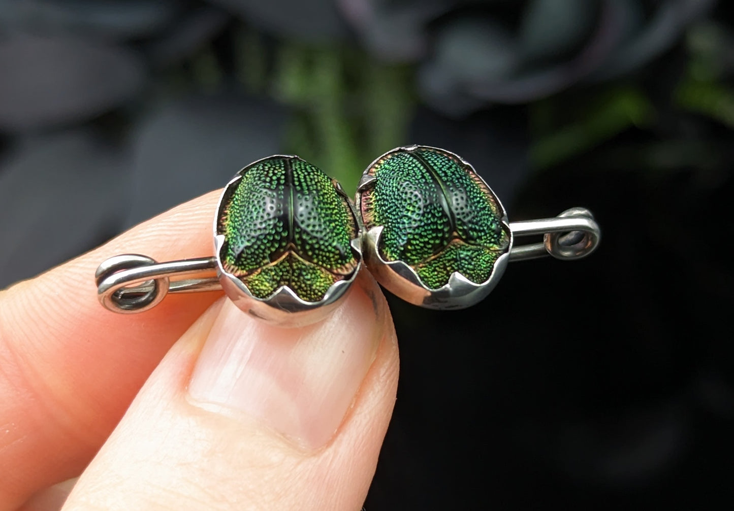 Antique Scarab beetle brooch, Egyptian revival, sterling silver