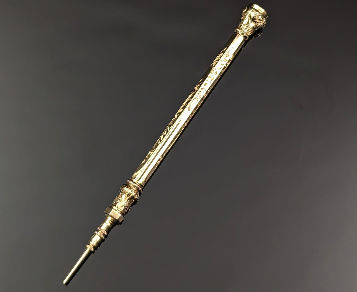 Antique Victorian 9ct gold propelling pencil, Citrine seal top