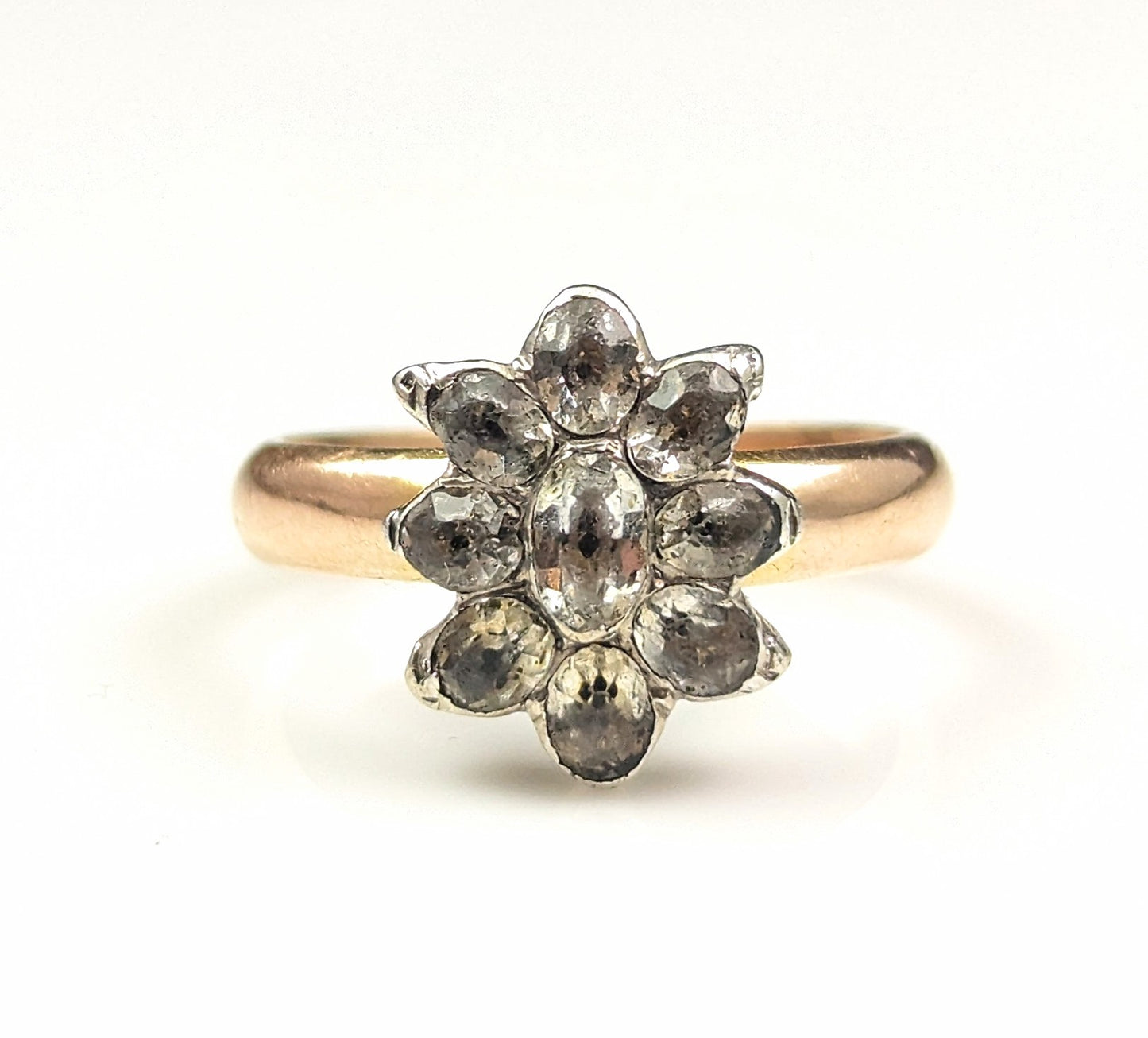 Antique Georgian black dot paste cluster ring, Silver and 9ct gold