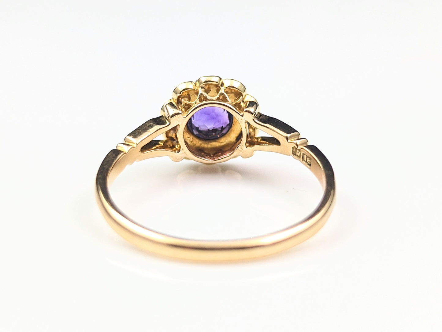 Antique Amethyst and Pearl cluster ring, 18k gold, floral