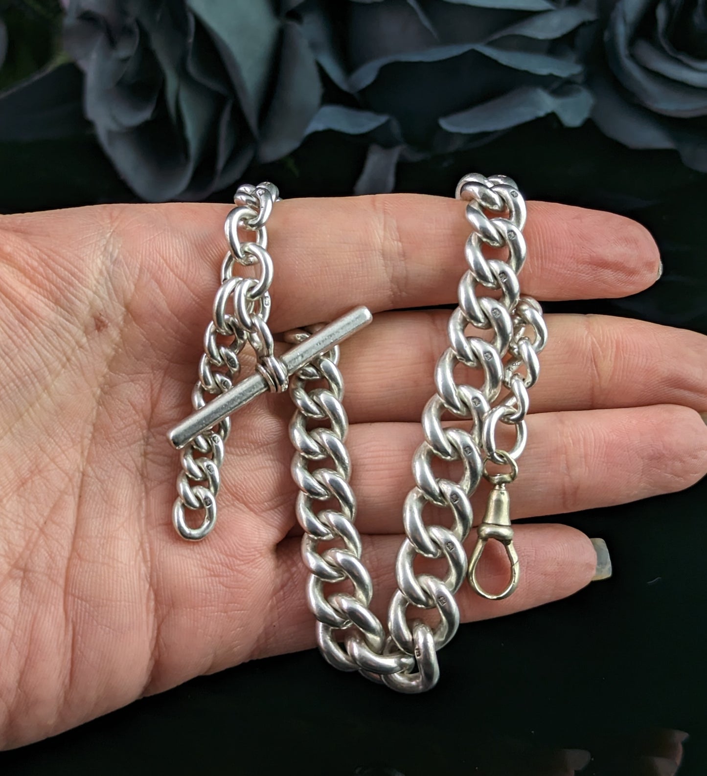 Antique heavy silver Albert chain, Victorian, watch chain