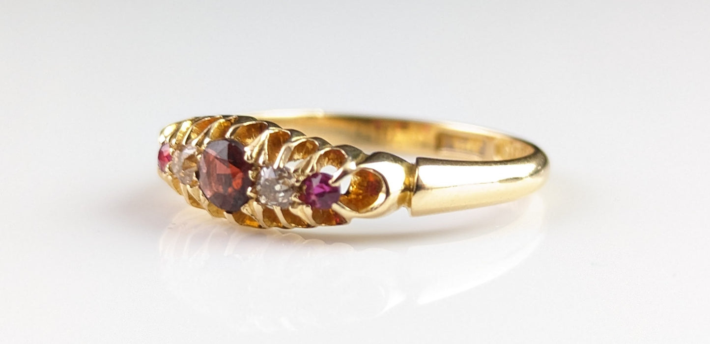 Antique Garnet, Ruby and Diamond ring, 18ct gold