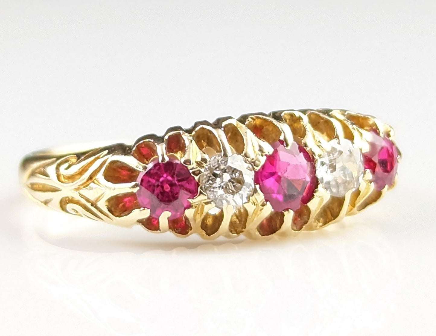 Antique Diamond and synthetic Pink Sapphire ring, 18ct gold, Edwardian
