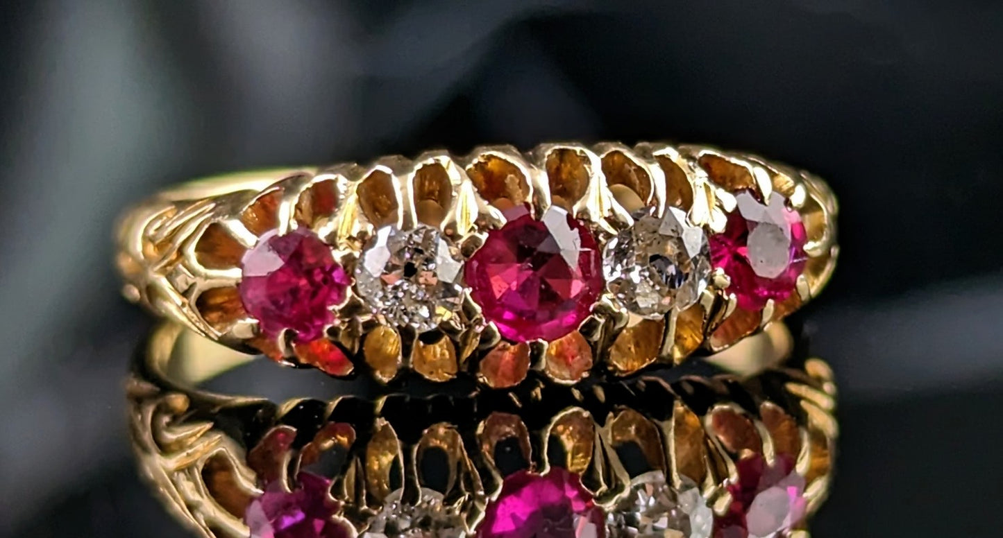 Antique Diamond and synthetic Pink Sapphire ring, 18ct gold, Edwardian